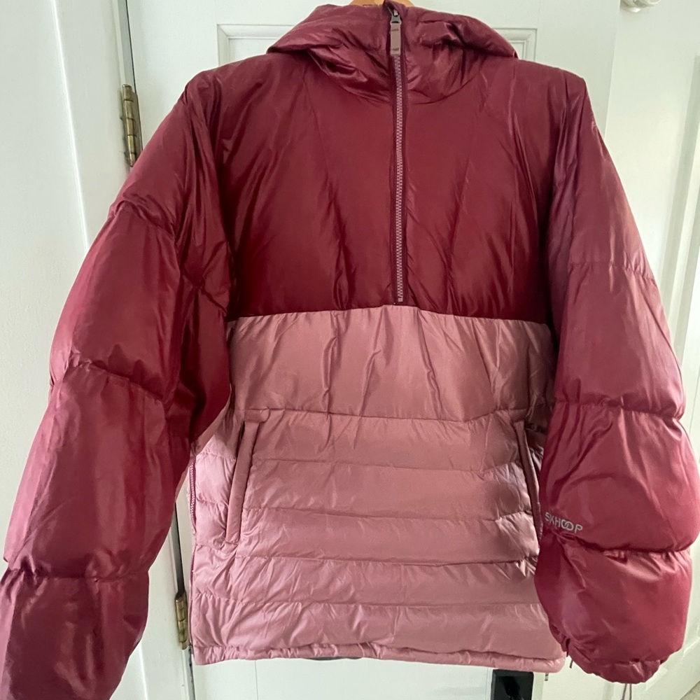 Shikop Burgundy and Pink Puffer Jacket Pia Poncho
